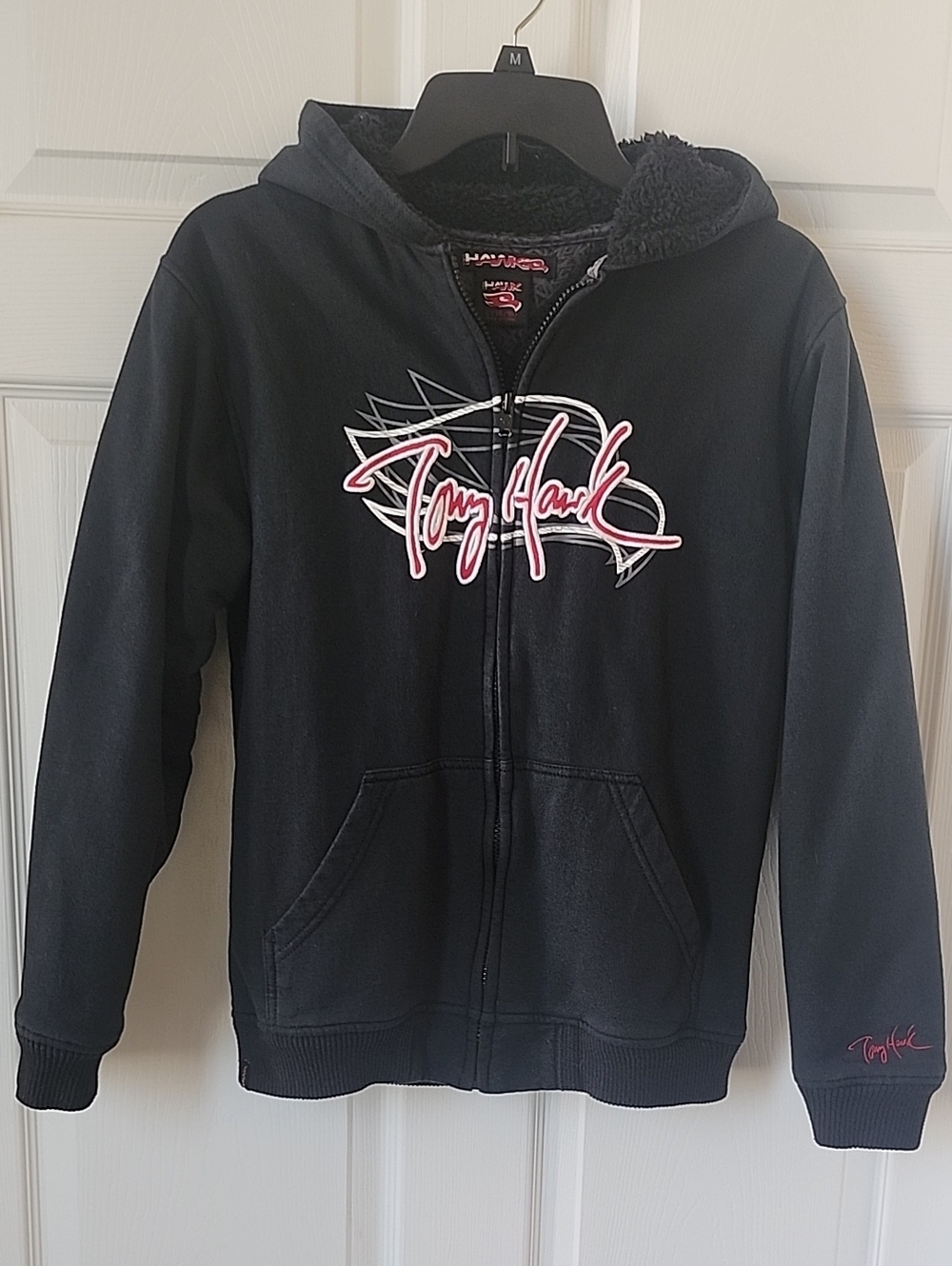 Tony Hawk Black Sherpa Lined Full Zip Hoodie - Size Large (14/16)